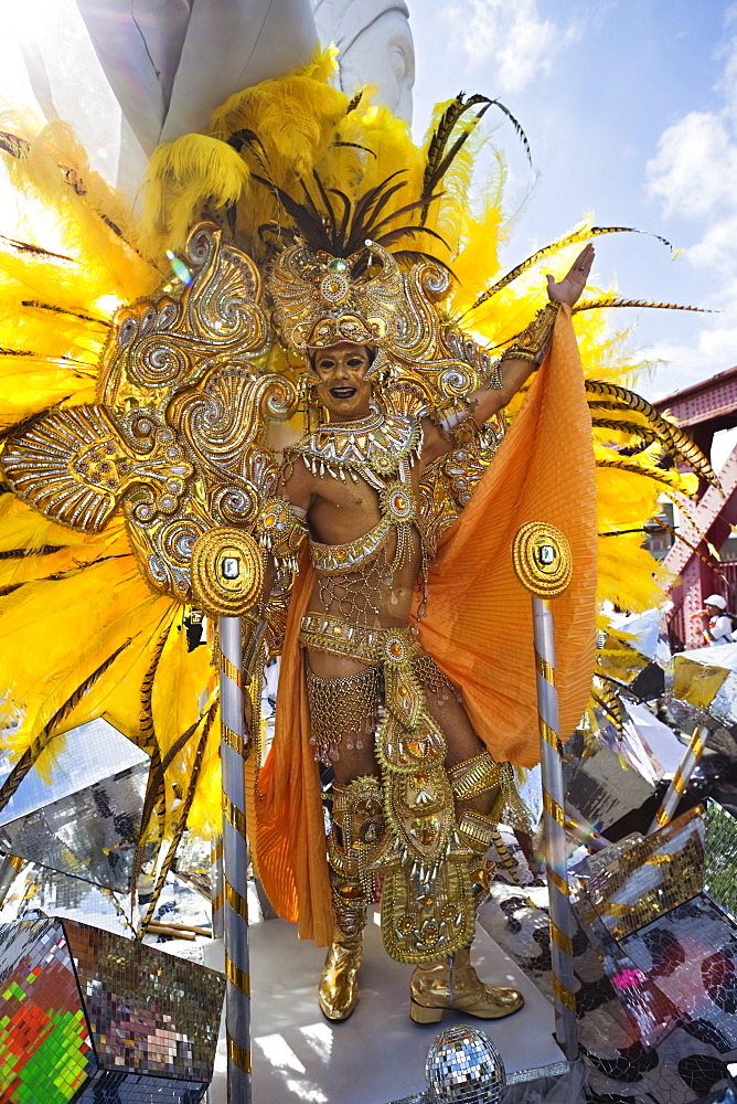 Festival participant on float in the Notting Hill Carnival, Notting Hill, London, England, United Kingdom, Europe