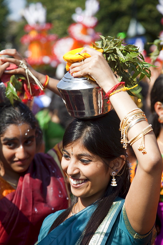 Chariot Festival participant, Shri Kanaga Thurkkai Amman Temple, Ealing, London, England, United Kingdom, Europe