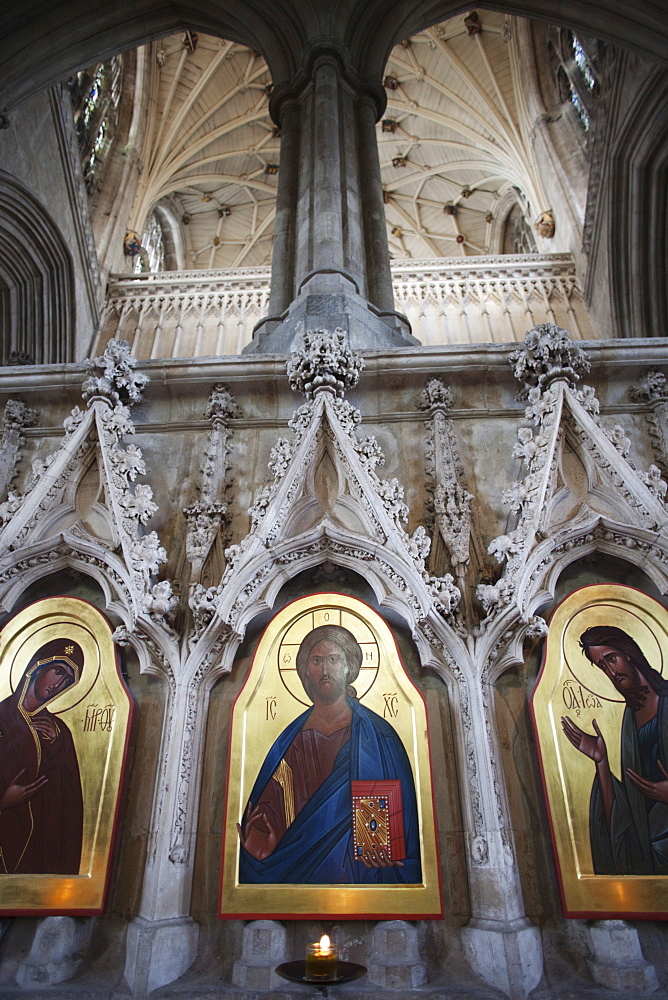 20th century Icons by Sergei Fyodorov, Winchester Cathedral, Winchester, Hampshire, England, United Kingdom, Europe