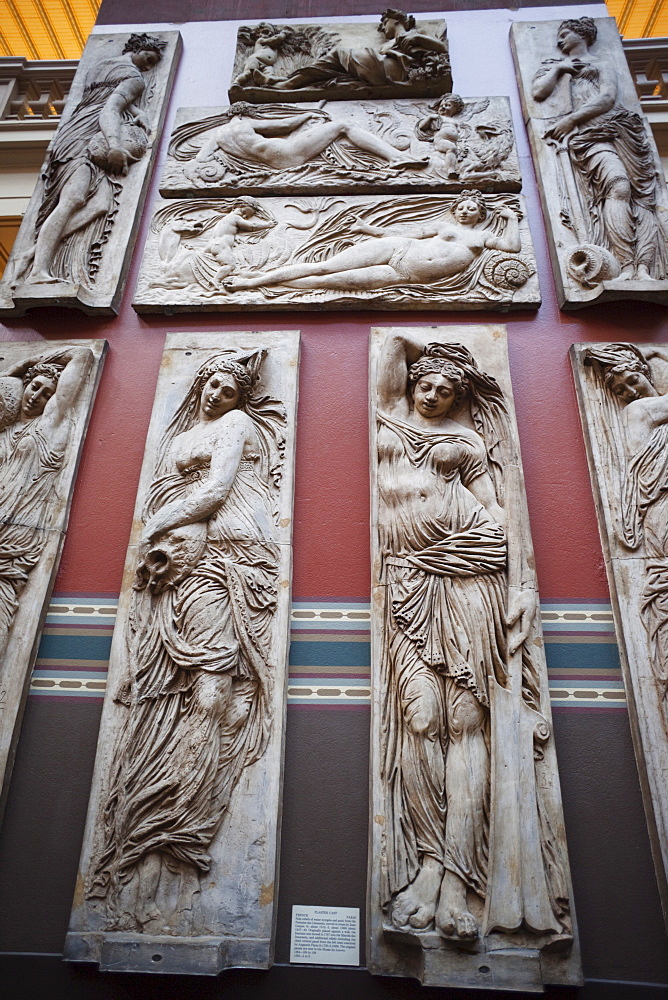 Reliefs of water nymphs from the Fontaine des Innocents in Paris, in the Cast Court, Victoria and Albert Museum, London, England, United Kingdom, Europe