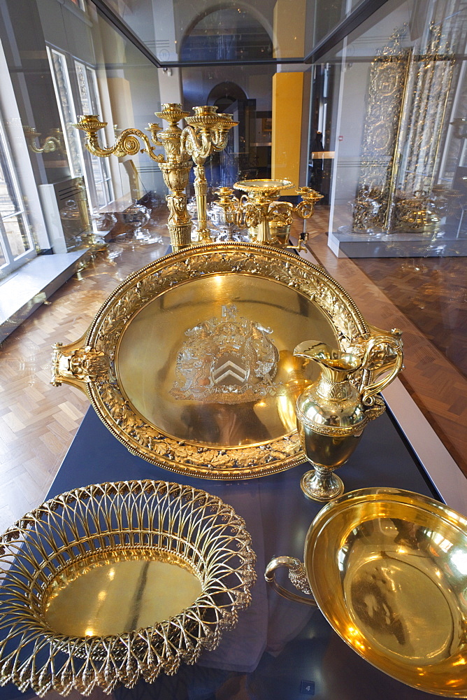 Exhibit of English silverware, Victoria and Albert Museum, London, England, United Kingdom, Europe