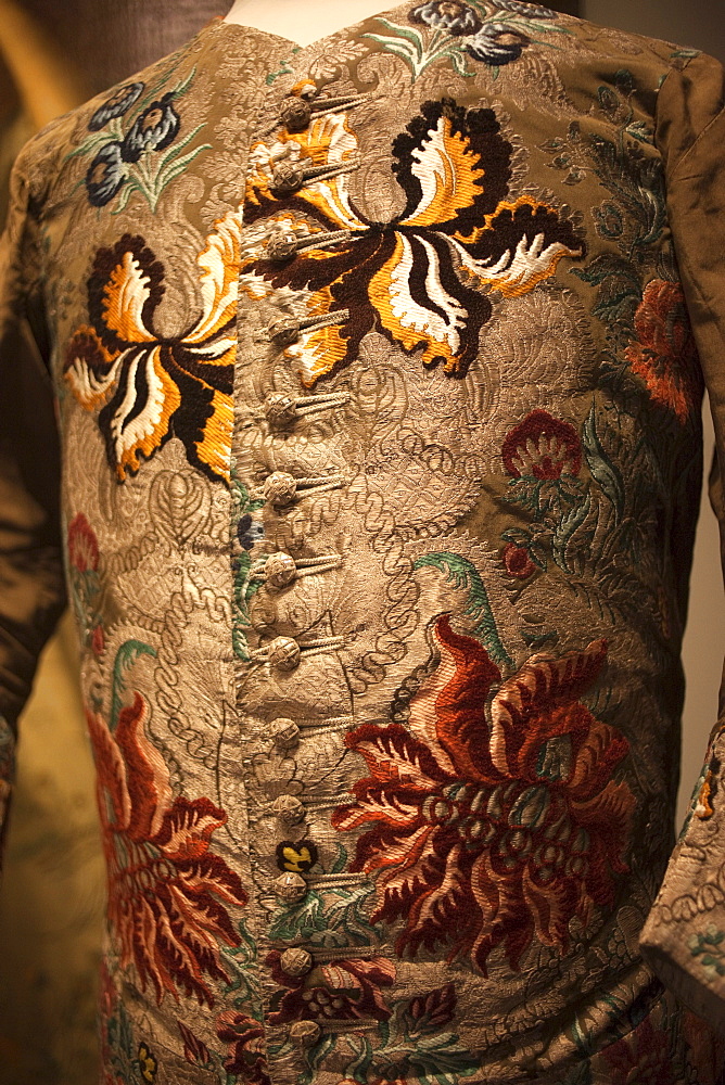 Silk waistcoat dating from 1734, Victoria and Albert Museum, London, England, United Kingdom, Europe