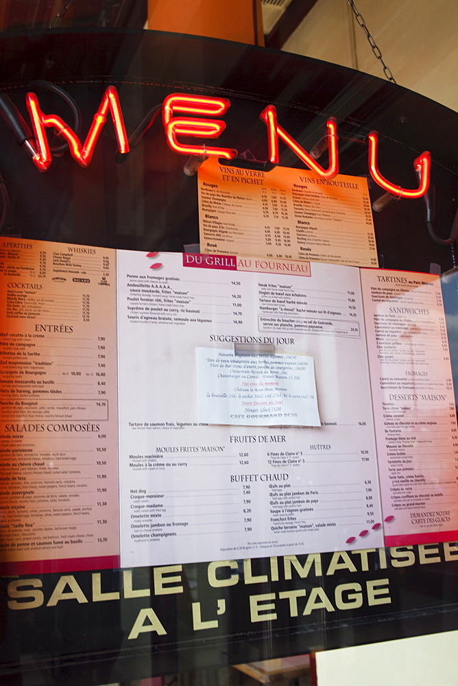 Restaurant menu, Paris, France, Europe