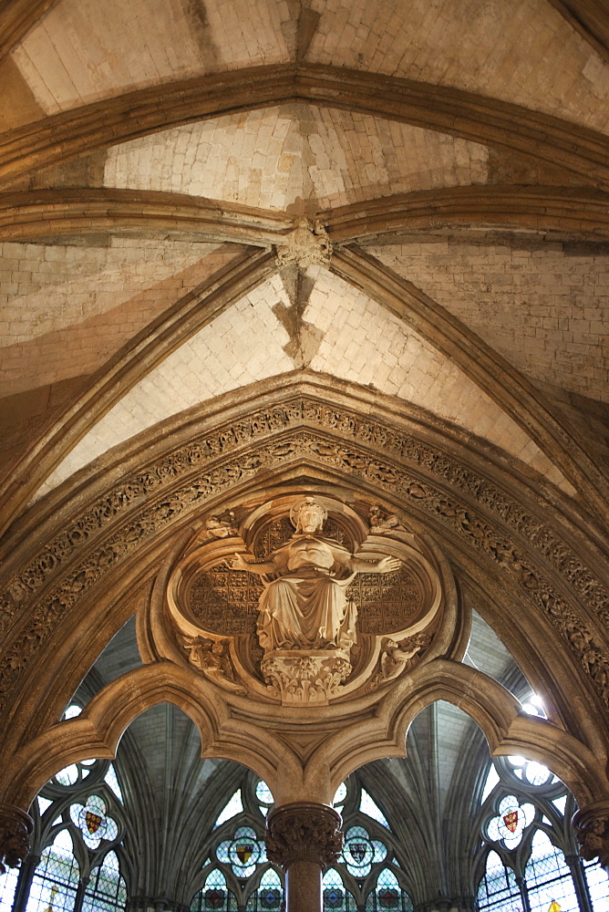 Fan vaulted ceiling of the Chapter House, Westminster Abbey, London, England, United Kingdom, Europe