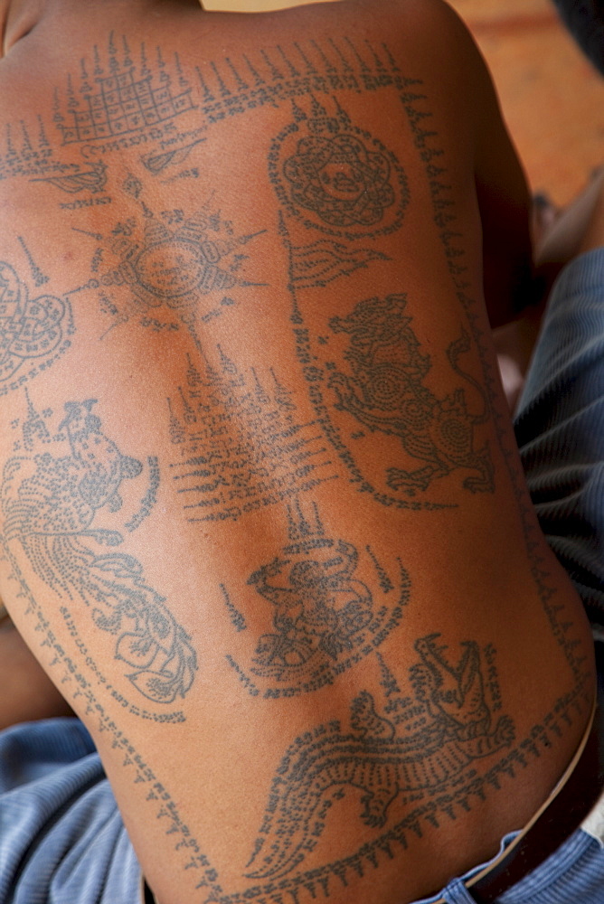 Man's tatooed back, Bangkok, Thailand, Southeast Asia, Asia