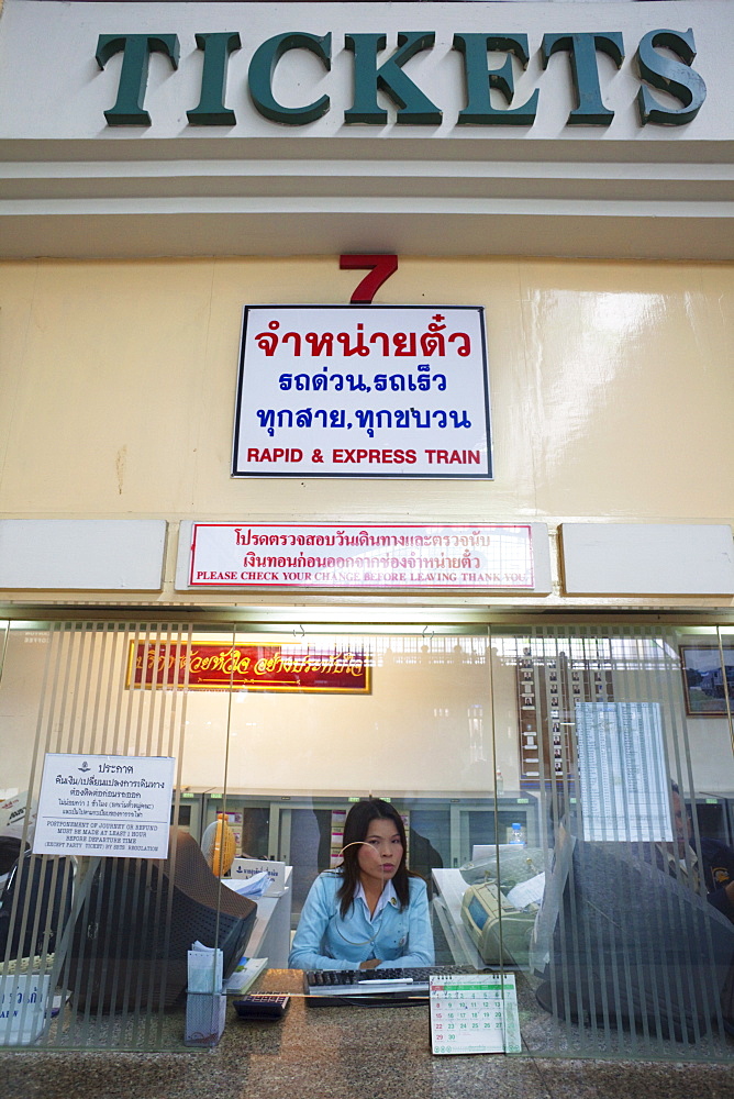 Ticket Office at Hualamphong Railway Station, Bangkok, Thailand, Southeast Asia, Asia