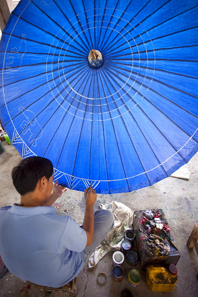 Umbrella painting at Umbrella Village, Borsang, Chiang Mai, Thailand, Southeast Asia, Asia