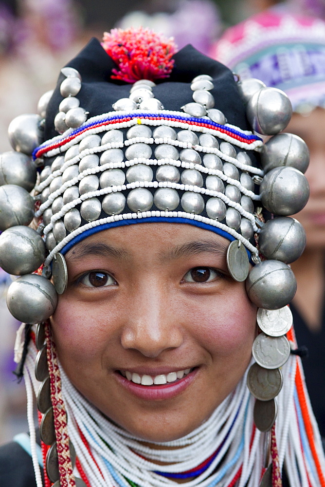 Akha hilltribe girl, Chiang Mai Flower Festival, Chiang Mai, Thailand, Southeast Asia, Asia