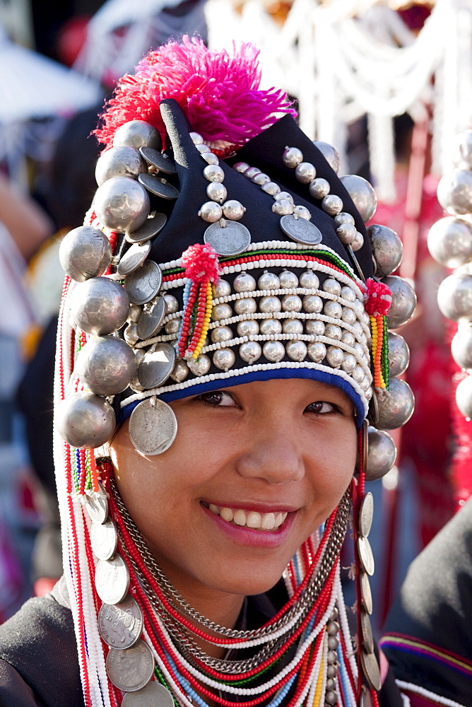 Akha hilltribe girl, Chiang Mai Flower Festival, Chiang Mai, Thailand, Southeast Asia, Asia