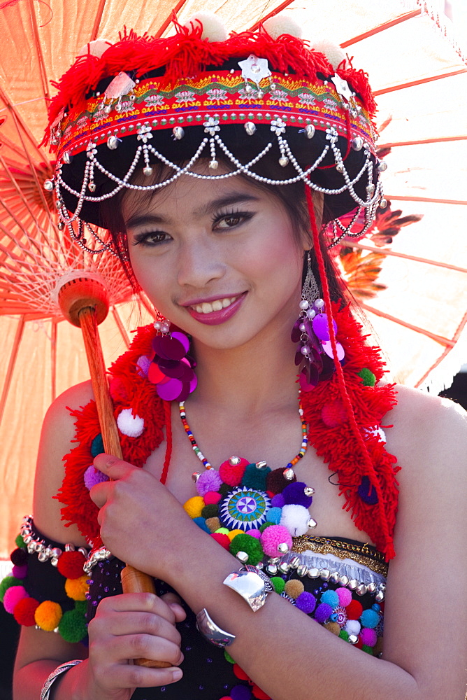 Hilltribe girl, Chiang Mai Flower Festival, Chiang Mai, Thailand, Southeast Asia, Asia