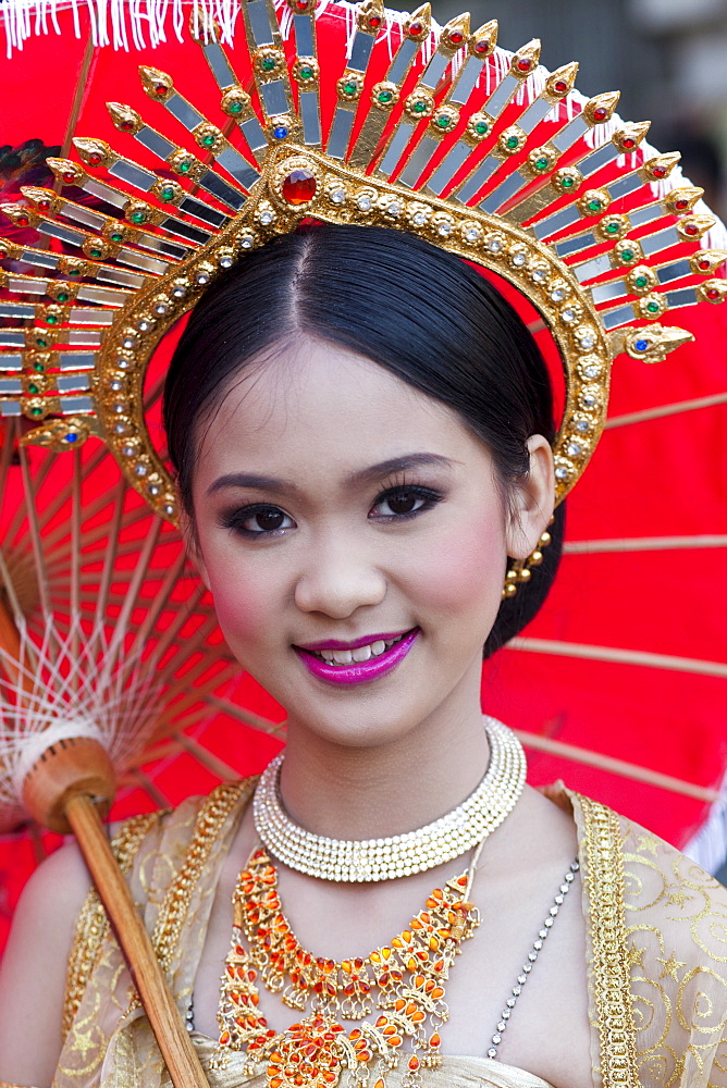 Portrait of a girl in traditional Thai dress, Chiang Mai Flower Festival, Chiangmai, Thailand, Southeast Asia, Asia