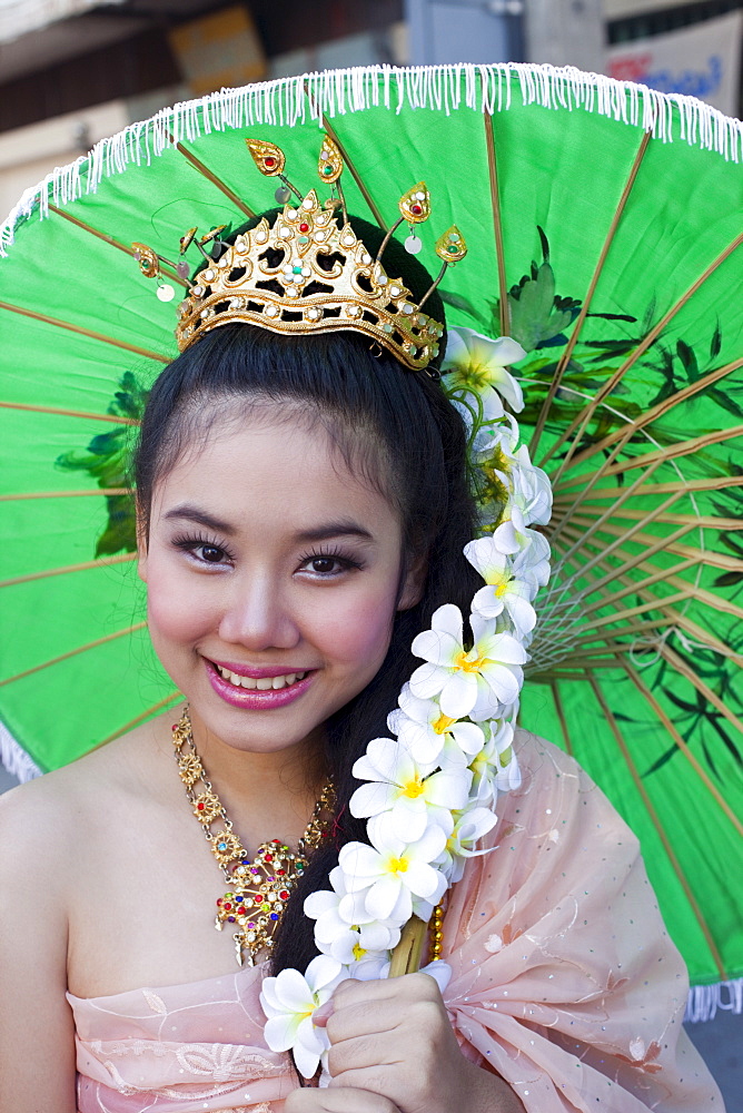 Portrait of a girl in traditional Thai dress, Chiang Mai Flower Festival, Chiangmai, Thailand, Southeast Asia, Asia