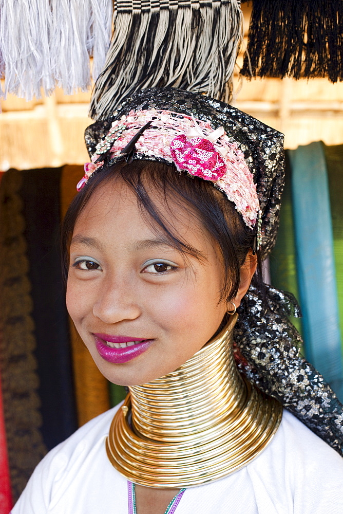 Long neck woman of the Long Neck Karen hilltribe from the Golden Triangle, Chiang Mai, Thailand, Southeast Asia, Asia