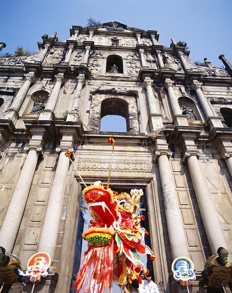 Chinese New Year Dragon Dance, Sao Paulo Church, UNESCO World Heritage Site, Macau China, Asia