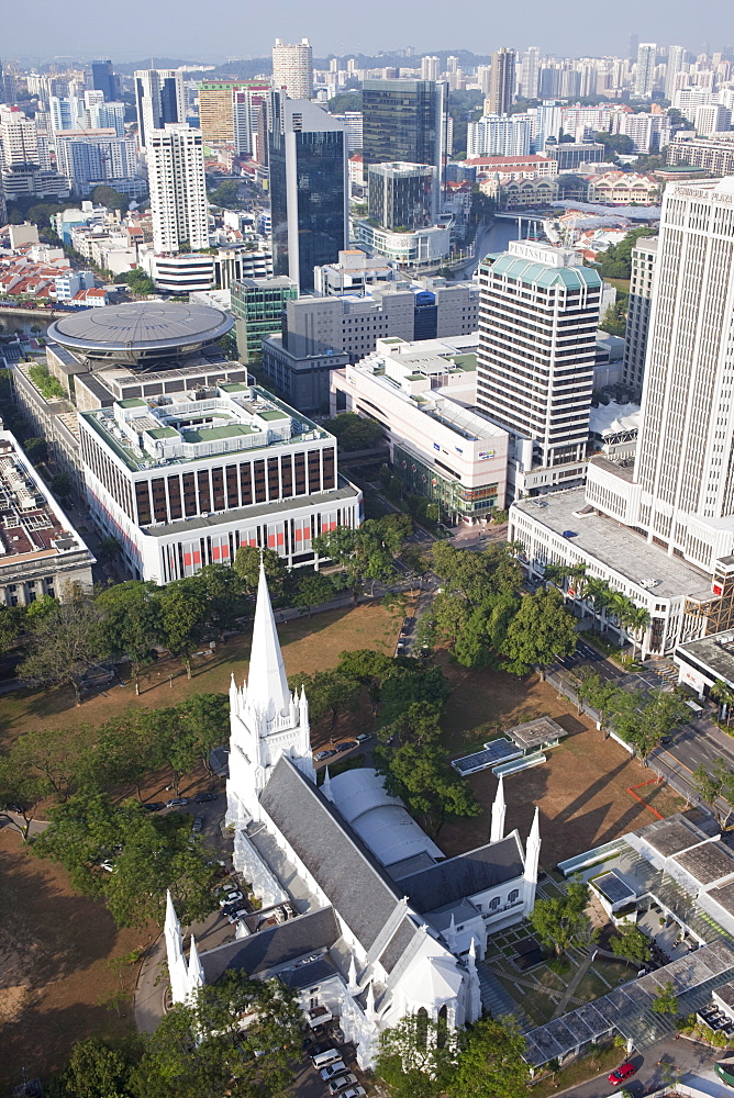 St. Andrew's Cathedral and city skyline, Singapore, Southeast Asia, Asia