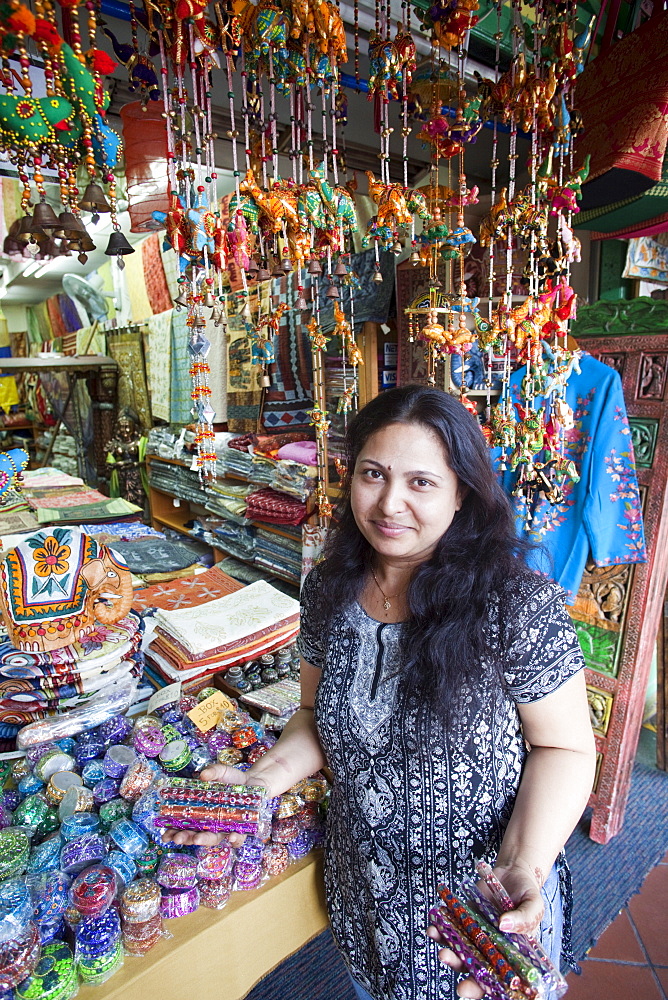 Souvenir shop sales lady, Little India, Singapore, Southeast Asia, Asia