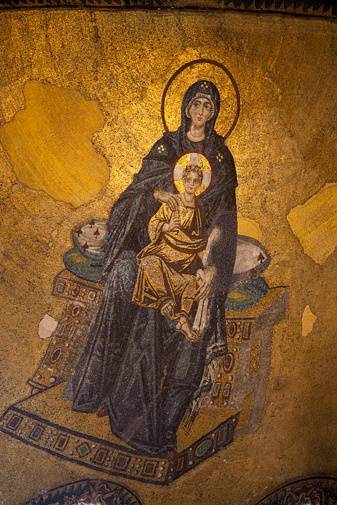 Byzantine religious mosaic in Hagia Sophia, UNESCO World Heritage Site, Istanbul, Turkey, Europe