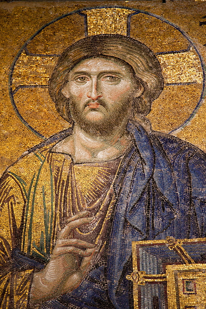 Byzantine religious mosaic in Hagia Sophia, UNESCO World Heritage Site, Istanbul, Turkey, Europe