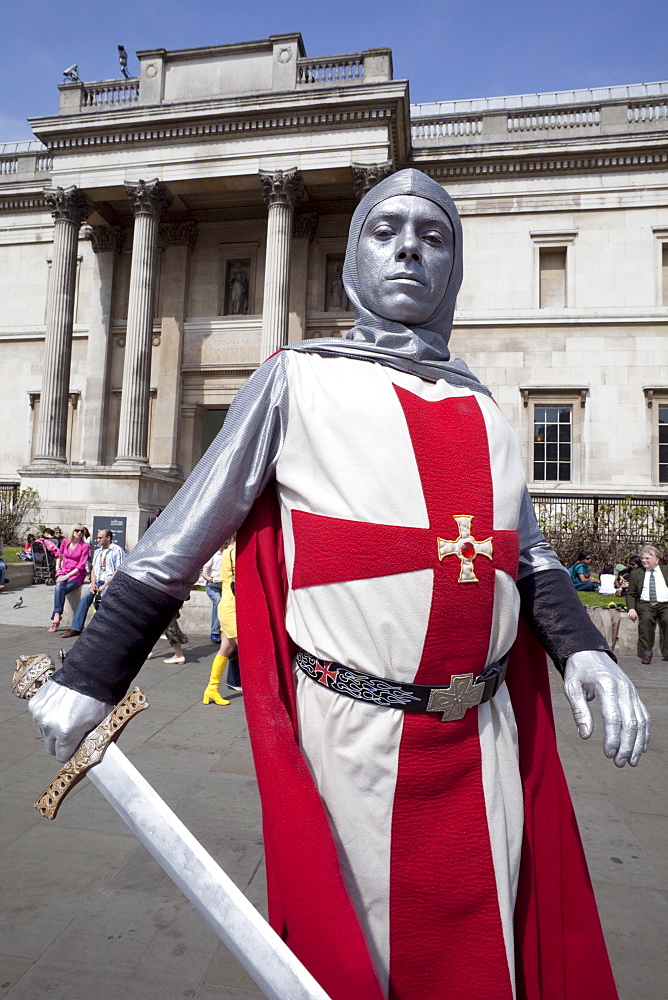 Human statue depicting St. George, Trafalgar Square, London, England, United Kingdom, Europe