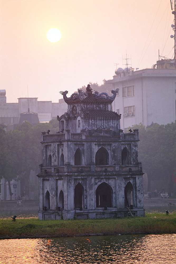 Hoan Kiem Lake and Tortoise Pagoda at sunrise, Hanoi, Vietnam, Indochina, Southeast Asia, Asia