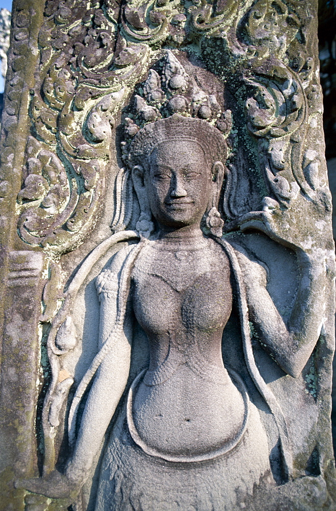 Detail of carving, Bayon, Angkor Thom, UNESCO World Heritage Site, Siem Reap, Cambodia, Indochina, Southeast Asia, Asia