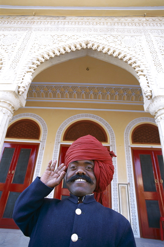 Palace guard, City Palace, Jaipur, Rajasthan, India, Asia