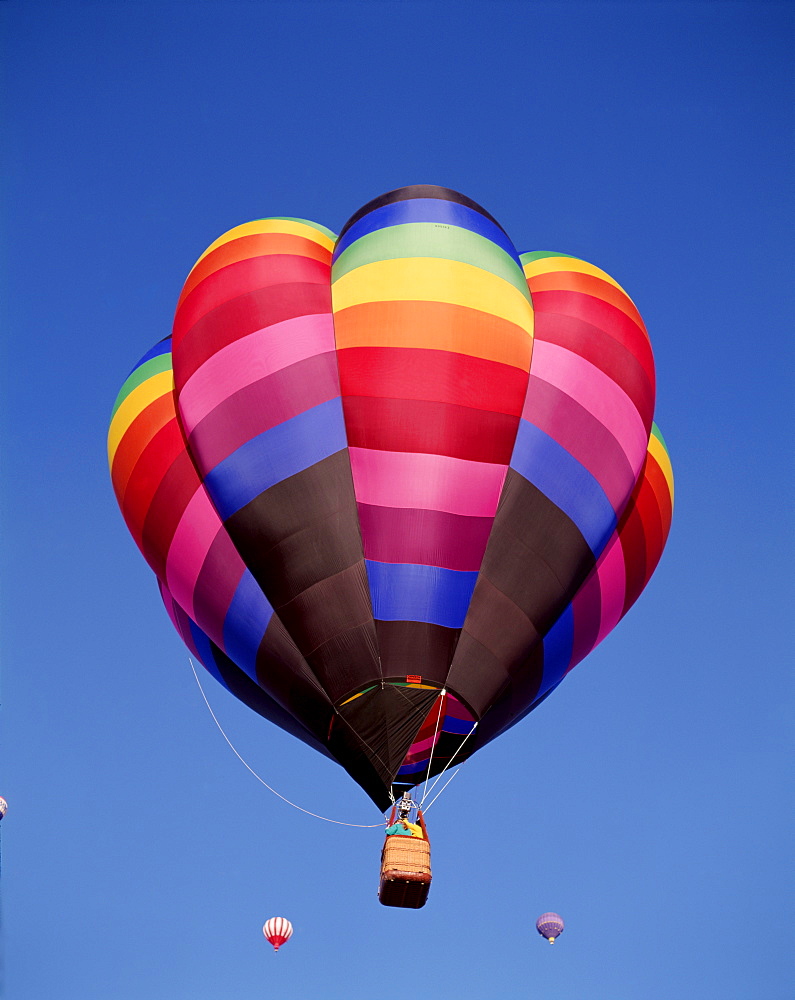 Colourful hot air balloons in blue sky, Albuquerque, New Mexico, United States of America, North America