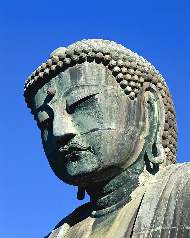 Head of the Great Buddha (Daibutsu), Kamakura, Honshu, Japan, Asia