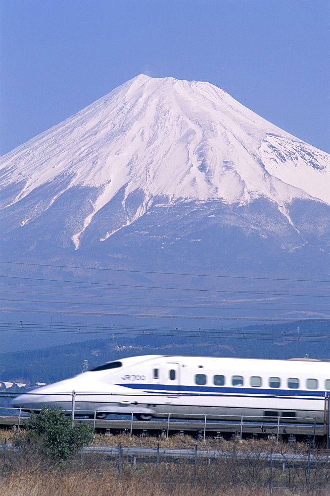 Mount Fuji and Bullet Train (Shinkansen), Honshu, Japan, Asia