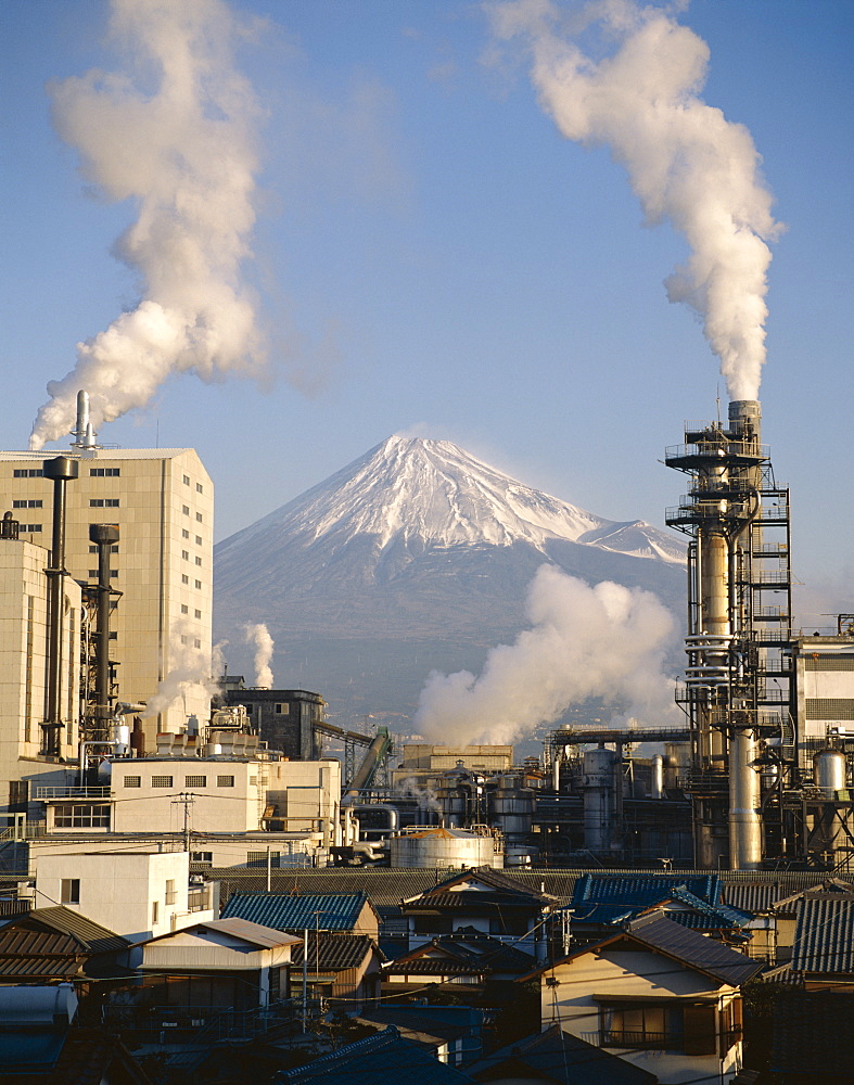 Mount Fuji and factory, Honshu, Japan, Asia