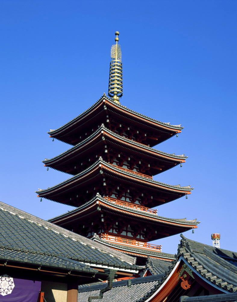 Five storey pagoda, Asakusa Kannon Temple (Senso-ji Temple), Tokyo, Honshu, Japan, Asia