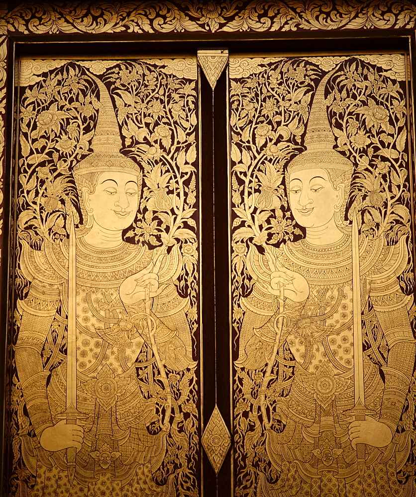 Decorated doors, Wat Phra Sing, Chiang Mai, Thailand, Southeast Asia, Asia