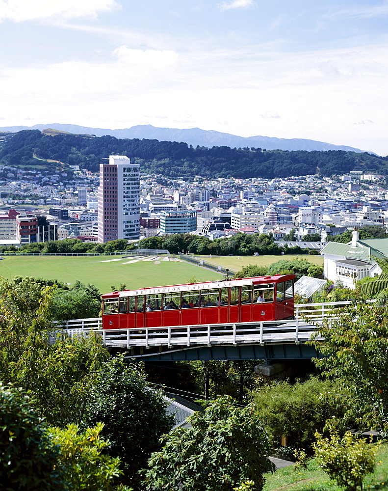 Cable car and city skyline, Wellington, North Island, New Zealand, Pacific