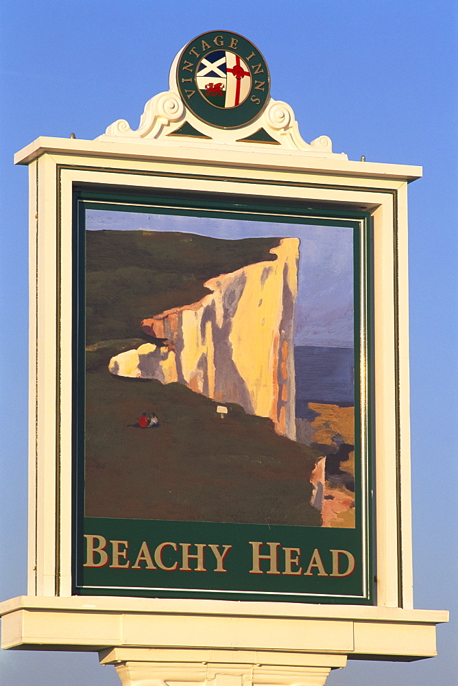 Beachy Head pub sign, Beachy Head, near Eastbourne, East Sussex, England, United Kingdom, Europe