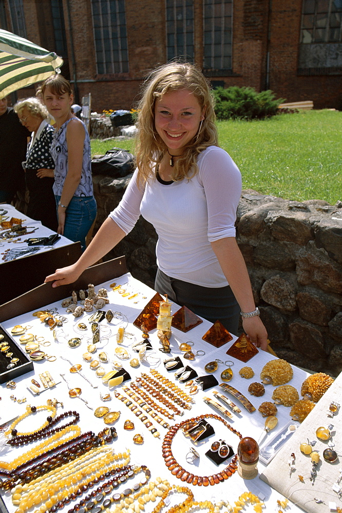 Vendor selling amber articles, Riga, Latvia, Baltic States, Europe