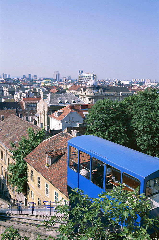 Funicular railway and city skyline, Zagreb, Croatia, Europe