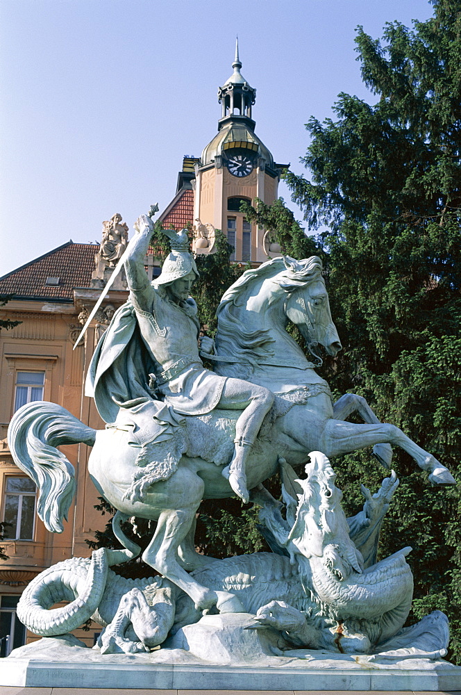 Statue of St. George slaying the dragon, Marshal Tito Square, Zagreb, Croatia, Europe