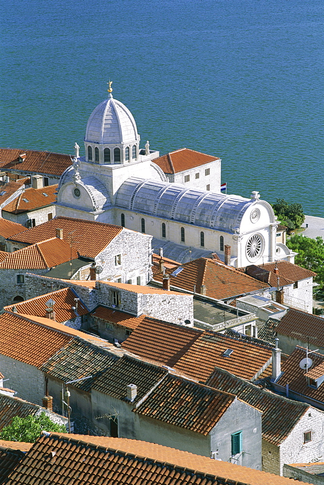 City skyline and rooftops including Cathedral of St. James, UNESCO World Heritage Site, Sibenik, Dalmatian Coast, Croatia, Europe