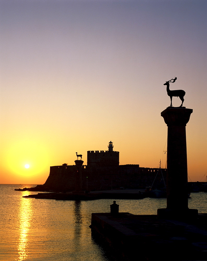 Sunrise, Mandraki Harbour, Rhodes, Dodecanese, Greek Islands, Greece, Europe