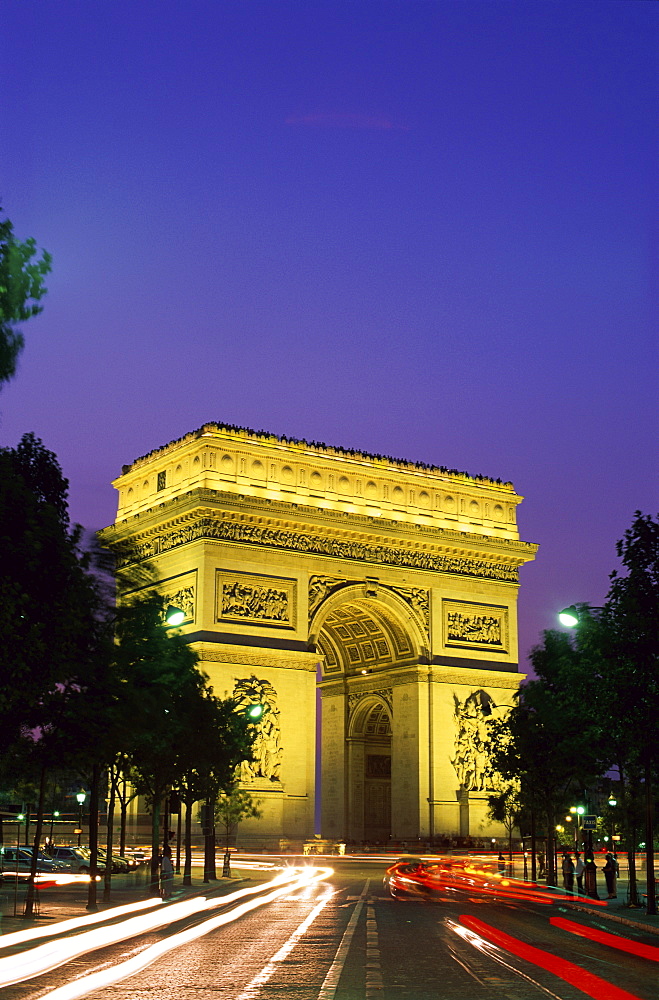 Arc de Triomphe at night, Paris, France, Europe