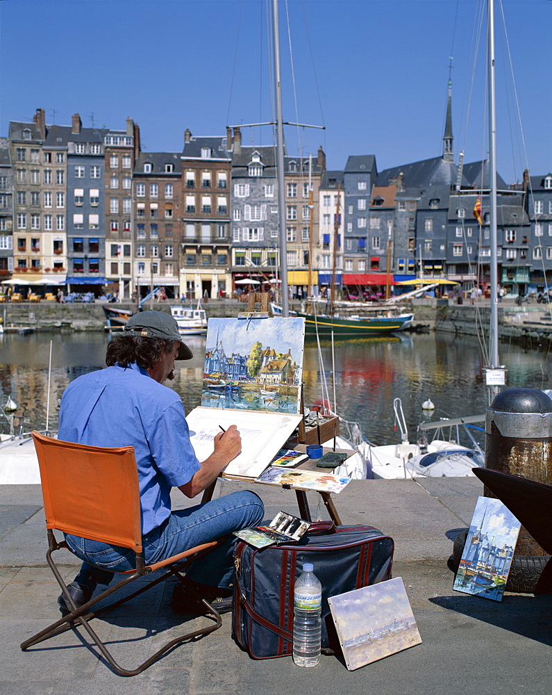 Artist, Honfleur Harbour, Honfleur, Normandy, France, Europe