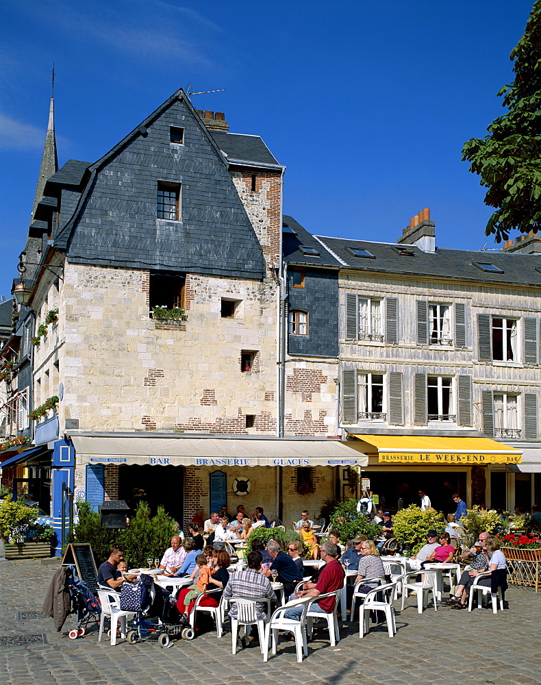 Outdoor cafes, Honfleur, Normandy, France, Europe