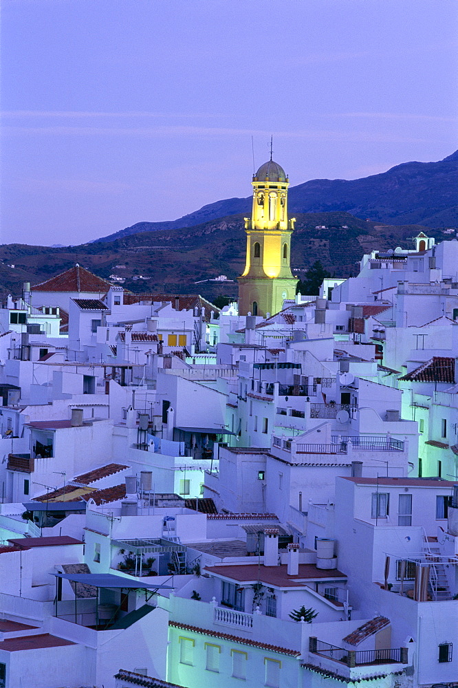 Competa at night, The White Villages (Pueblos Blancos), Andalusia, Spain, Europe