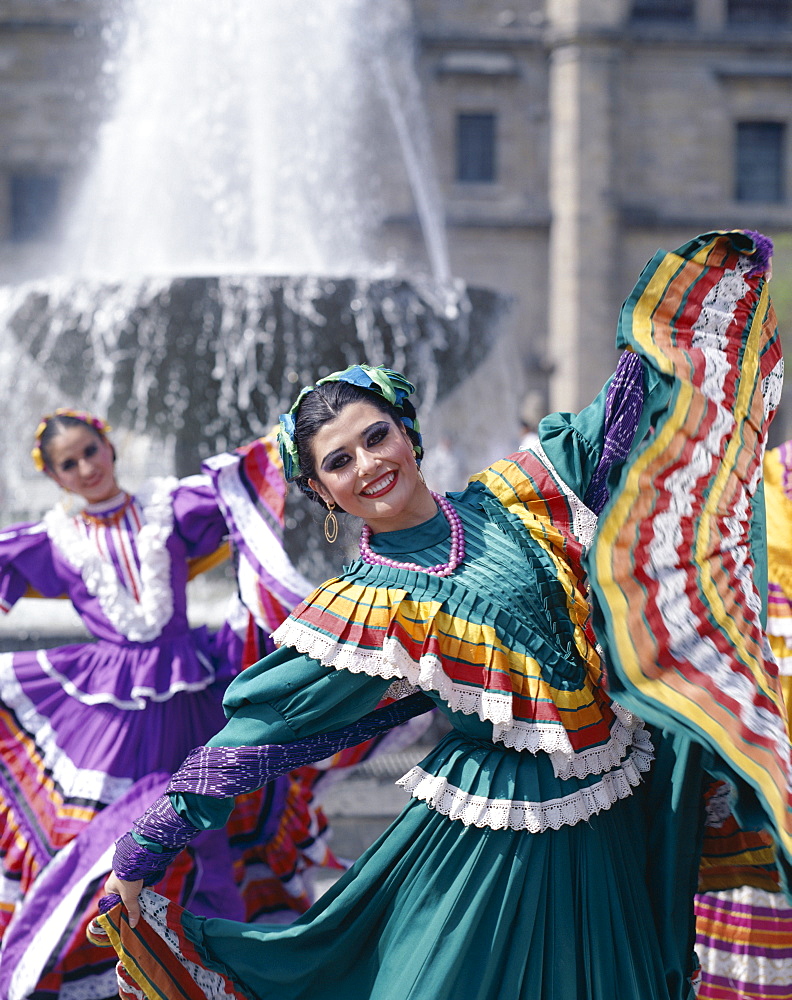 Woman dressed in traditional costume, dancing, Guadalajara, Mexico, North America