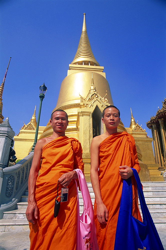 Two monks at Wat Phra Kaew, Grand Palace, Bangkok, Thailand, Southeast Asia, Asia