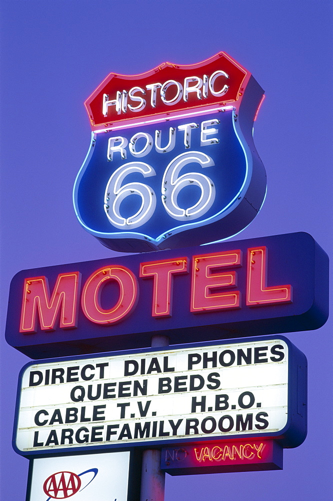 Route 66 Motel sign, Route 66, Seligman, Arizona, United States of America, North America