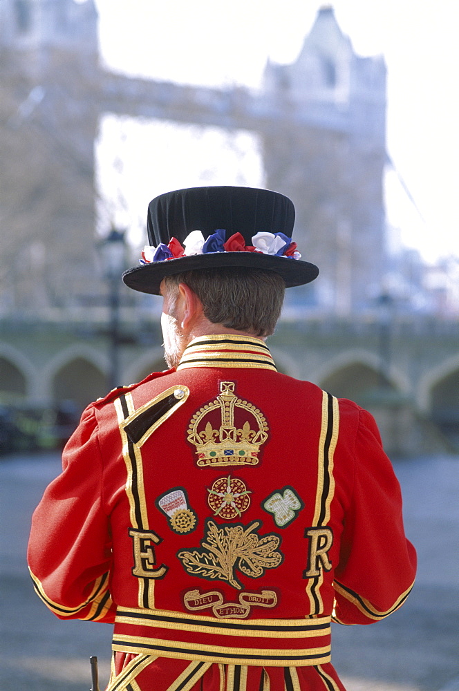 Beefeater at Tower Bridge, London, England, United Kingdom, Europe