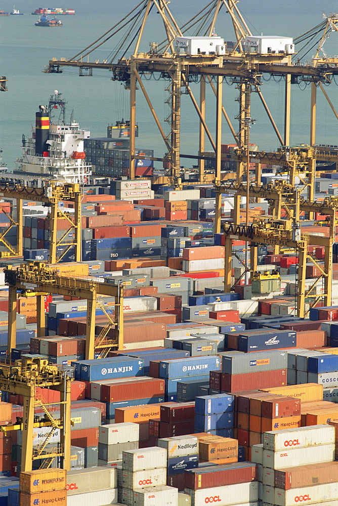 Shipping containers at Singapore Port, Singapore, Southeast Asia, Asia