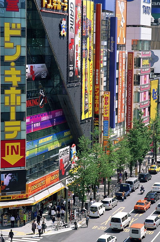 High angle view of shops in Akihabara Electrical District, Tokyo, Japan, Asia