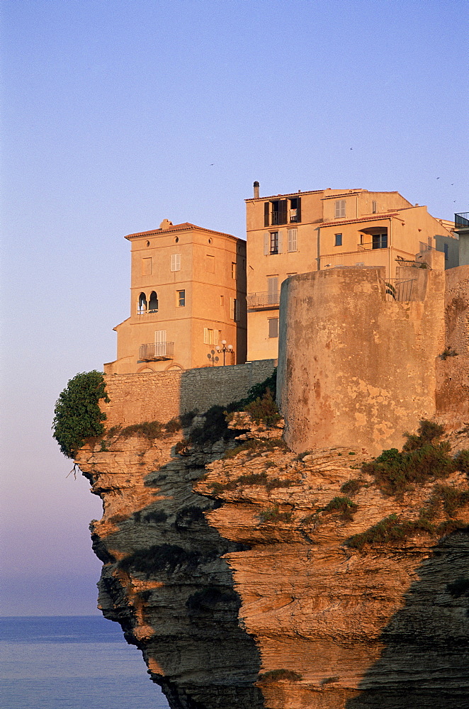 Cliffs and houses in the Haute Ville, Bonifacio, Corsica, France, Mediterranean, Europe